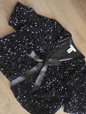 H&M Black Satin-Look Top with Tag Detail